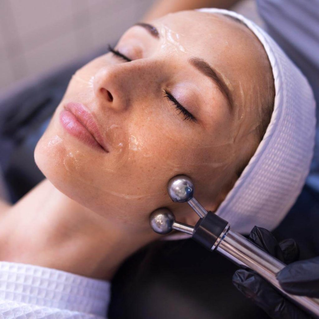 Woman is prepped for a derma peel.