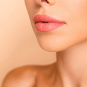 Up-close of client's enhanced lips.