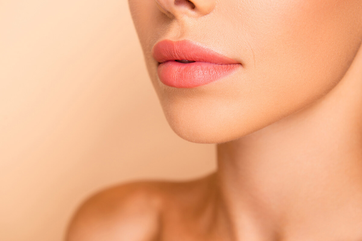 Up-close of client's enhanced lips.