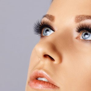 Up-close of client's volume lash extensions.